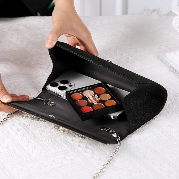 Chic Women's Rhinestone Evening Handbag with Removable Chain - 8.8X2.7X4 Inches - Picture 7 of 7